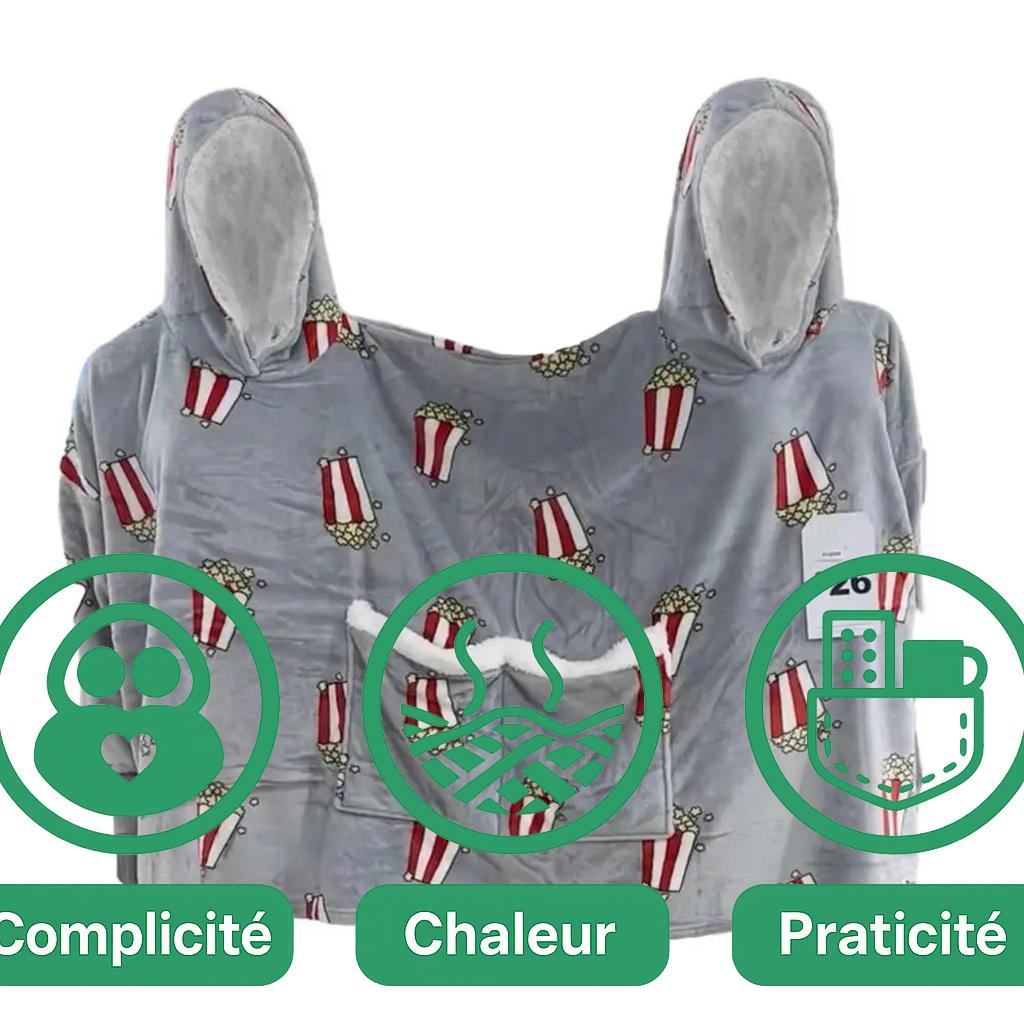 Couverture à capuche double en polaire pour deux