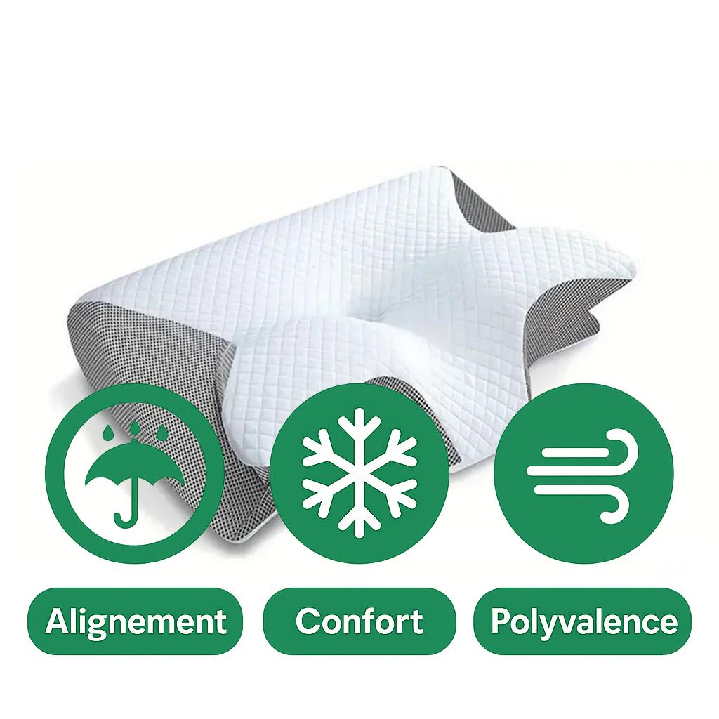 Oreiller cervical ergonomique 2 en 1